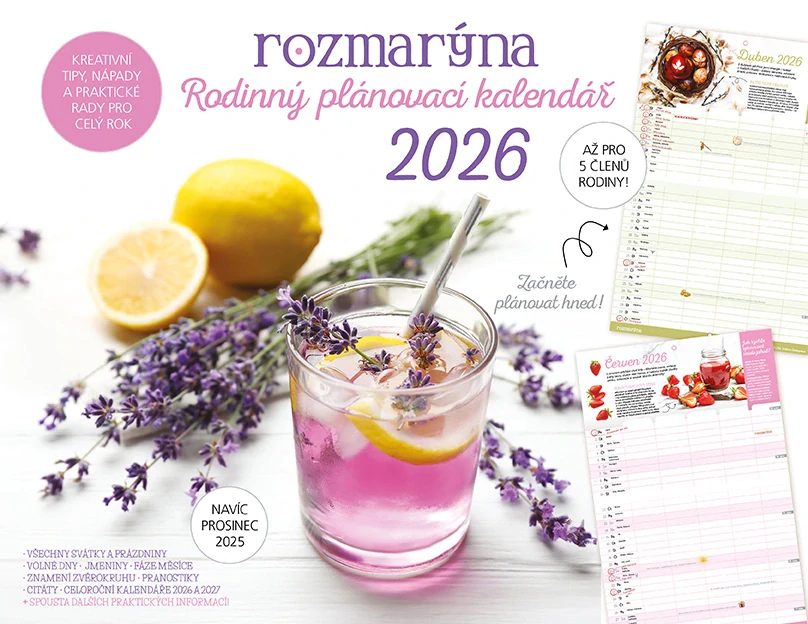 Rodinný plánovací kalendář na rok 2026 (Rozmarýna)